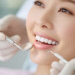 歯医者でクリーニングをうける女性