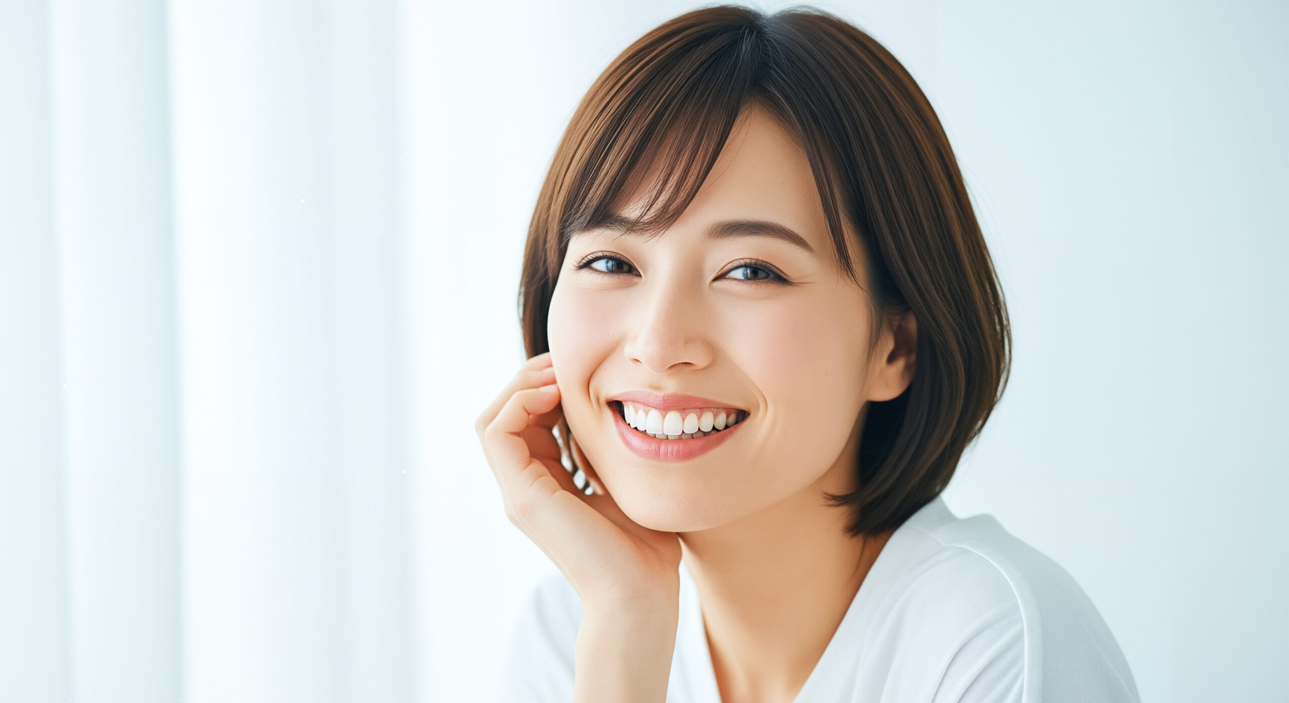 奥歯をセラミックにして満足している女性