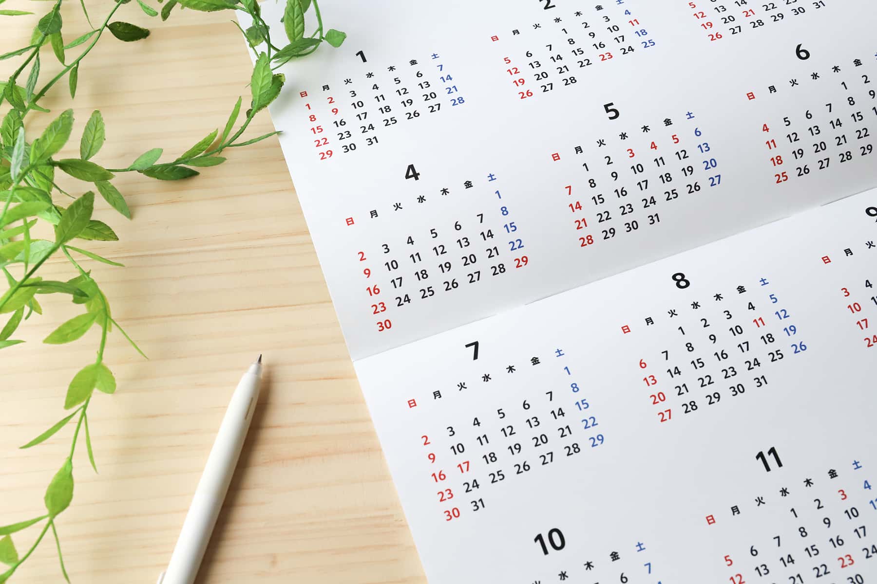 マウスピース矯正の治療期間を示す年間カレンダー