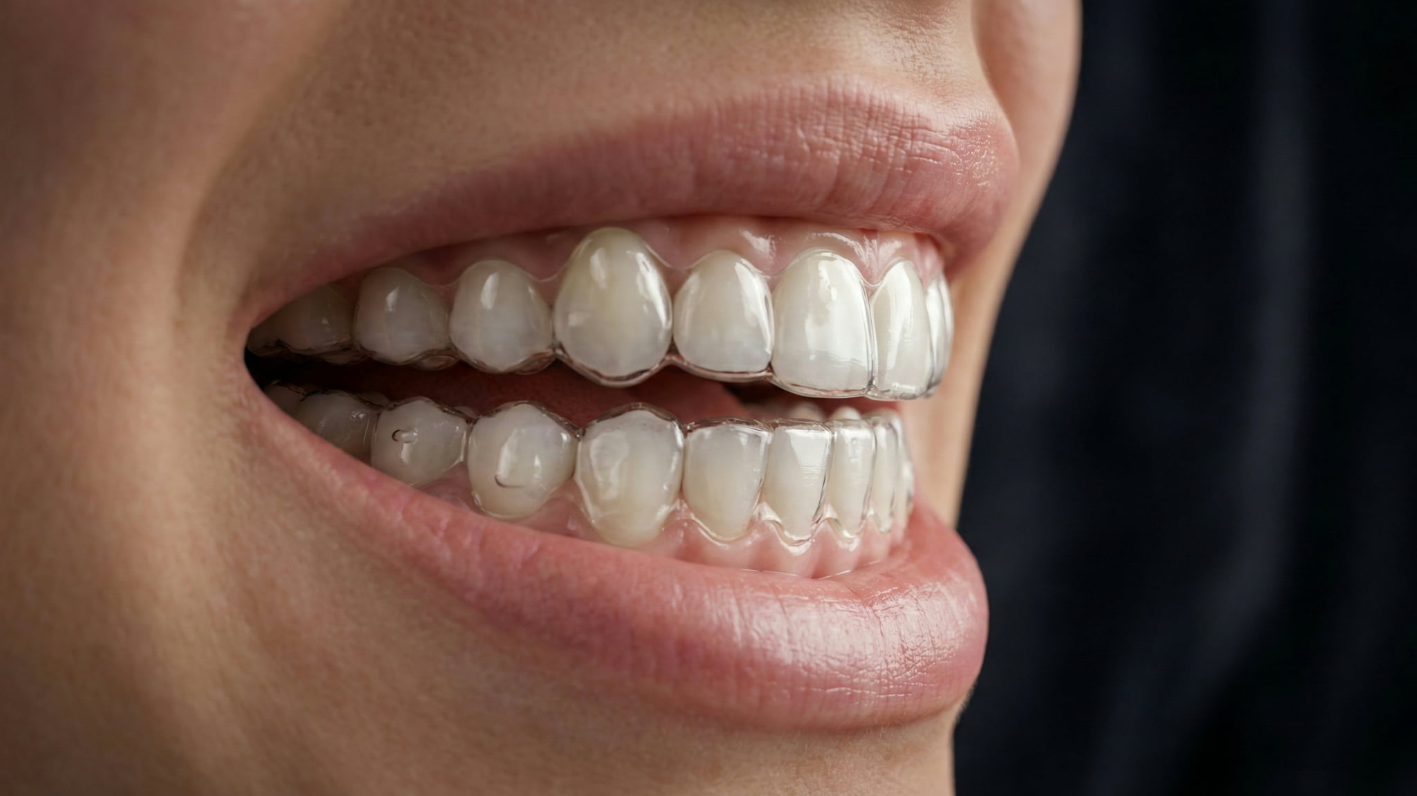 インビザライン矯正中に痛いと感じるタイミングの一つとなるマウスピースを装着直後の歯のイメージ